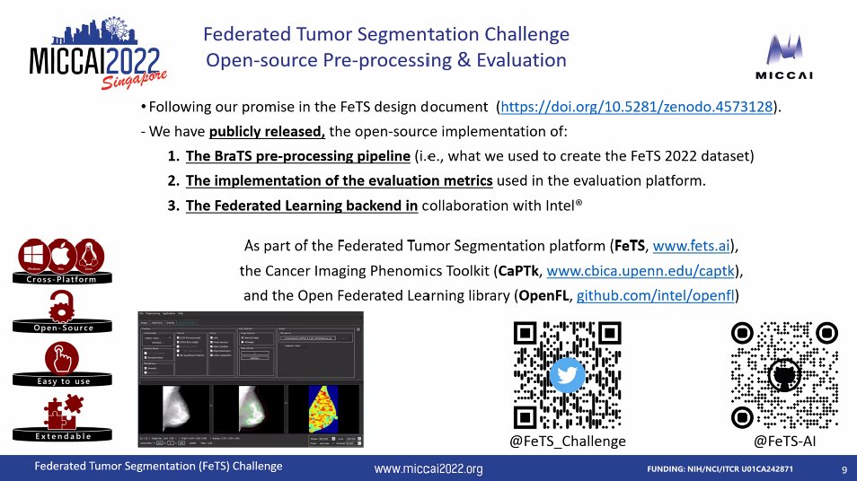 SpyridonBakas's tweet photo. @FeTS_Challenge @Penn @CBICAannounce @mic_dkfz @DKFZ @FeTS_AI @IntelAI @ujjwalbaid0408 @maxzenk @SarthakPati @MLCommons @Sagebio In favor of #transparency, #reproduciblity, and #OpenScience, all #software infrastructure used for the conduction of the @FeTS_Challenge is #opensource. #CaPTk @FeTS_AI #OpenFL #Kaapana #TFDA @MLCommons #MedPerf #MLCube @Penn @CBICAannounce @DKFZ @IntelAI #NCIITCR @NCIDataSci https://t.co/1XWZhEeA2f