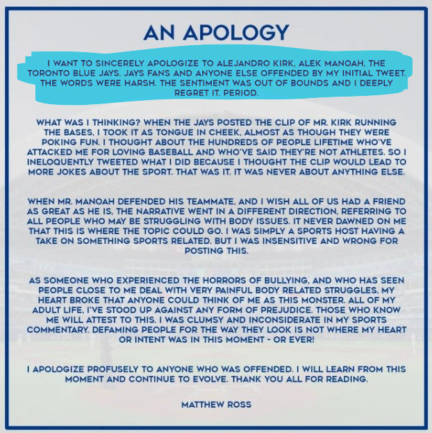 infieldflygrl's tweet photo. @TheHek @alejandro_kirk @Alek_Manoah6 everything that isn't highlighted should have stayed in the drafts https://t.co/uE25J1zgyy