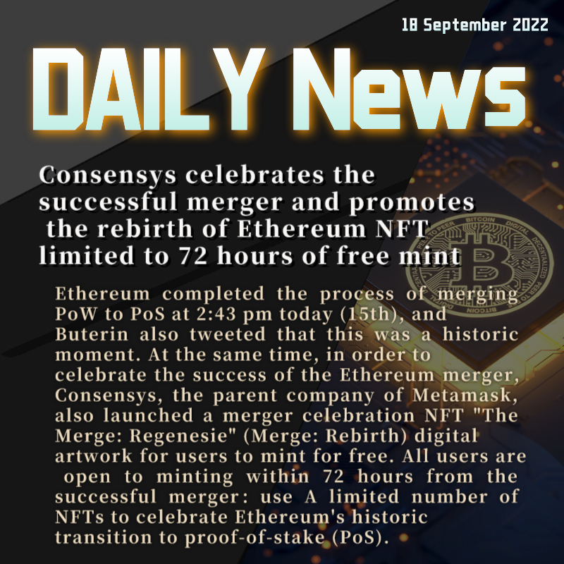 Consensys celebrates the successful merger and promotes the rebirth of Ethereum NFT limited to 72 hours of free mint

✅ Follow 
<a href="/thesecurecrypto/">Secure Crypto</a>

✅ Like and RT our Tweet

#ETHMerge #FreeMint #cryptocurrency