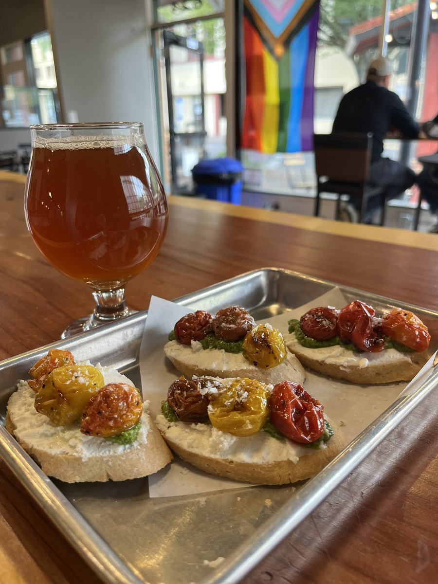 New menu item: roasted tomato crostini with house pesto!