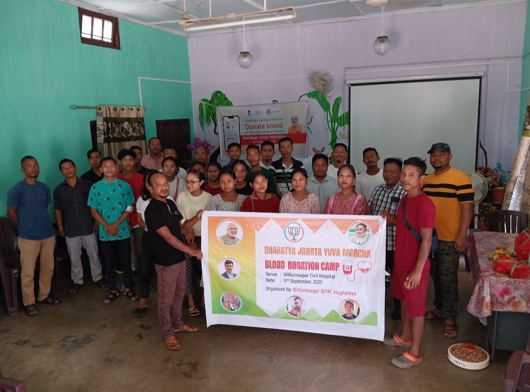 BJYM Meghalaya Pradesh Raktdaan Mahotsav 17-09-2022, Williamnagar on the Special day of our Hon'ble Prime Minister Shri Narendra Modi Ji. <a href="/blsanthosh/">B L Santhosh</a> <a href="/MChubaAo/">M Chuba Ao</a> <a href="/Tejasvi_Surya/">Tejasvi Surya</a> <a href="/BJYM/">BJYM</a> <a href="/arvinddamani/">Arvind B Damani</a> <a href="/BJP4Meghalaya/">BJP Meghalaya</a>