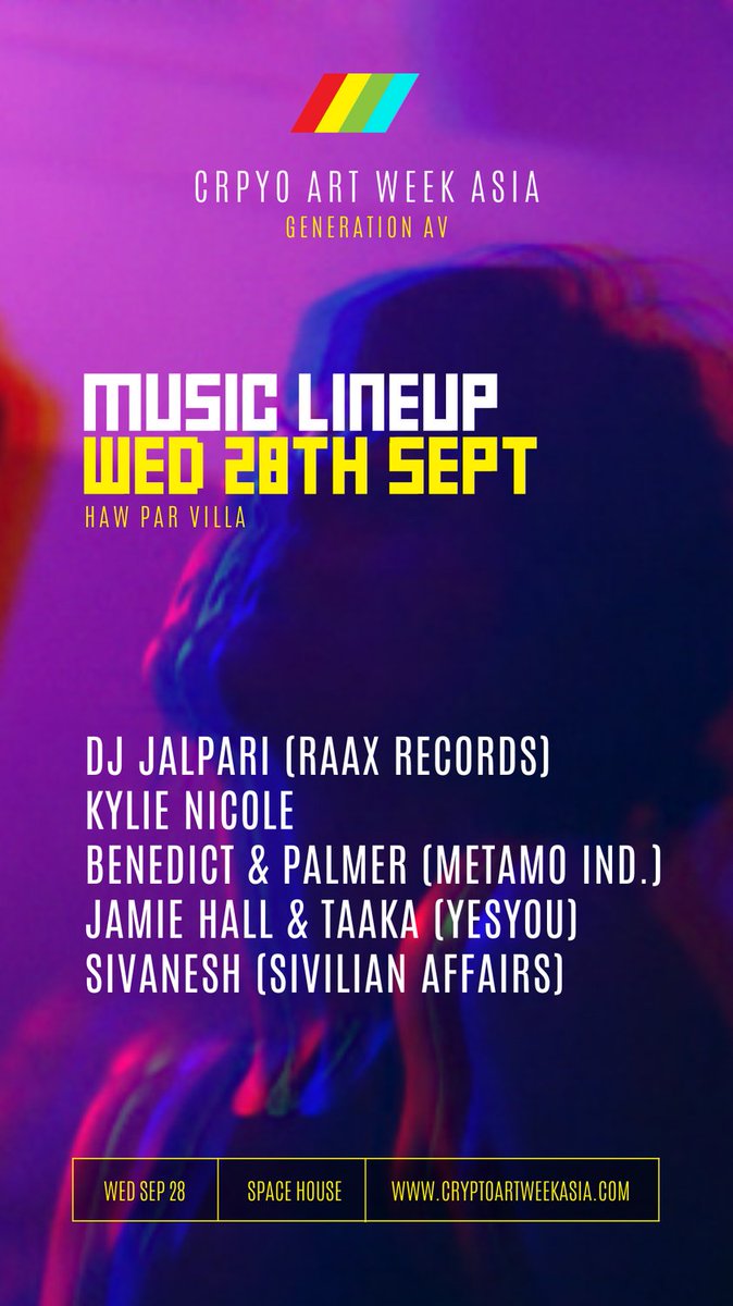 Get those dancing shoes ready. Wednesday's DJ lineup is out. 

#cawa #cryptoartweekasia #fesival #nftcommunity