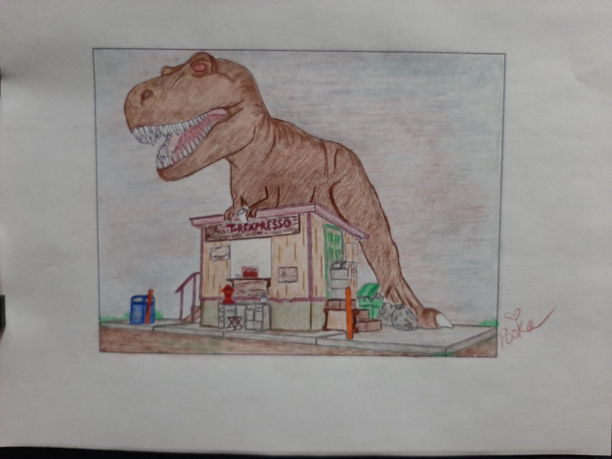 GingerPooka's tweet photo. #ColorMeUndead "Come on down to T-Rexpresso for the new blood plague flavor line of coffees!" https://t.co/nI7623kX84