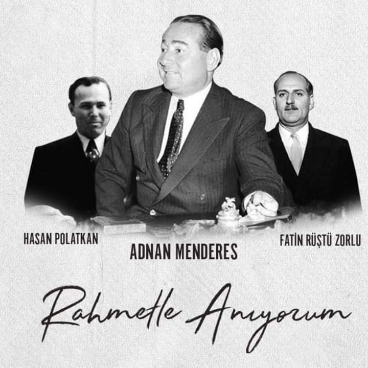 Merhum şehit Başbakanımız #AdnanMenderes ve yol arkadaşları Fatin Rüştü Zorlu ve Hasan Polatkan’ı rahmet, minnet ve şükranla yâd ediyorum.

#17Eylül1961