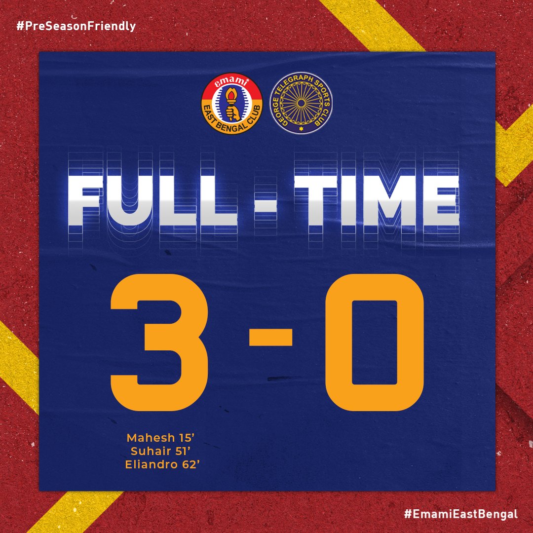 eastbengal_fc's tweet photo. BOOM 💥

We've registered a 3-0 win over George Telegraph in a friendly, courtesy goals from Naorem Mahesh Singh, VP Suhair and Eliandro! 🔴🟡 ⚽

#JoyEastBengal #EmamiEastBengal #TorchBearers #IndianFootball https://t.co/HVUtVuHNDy