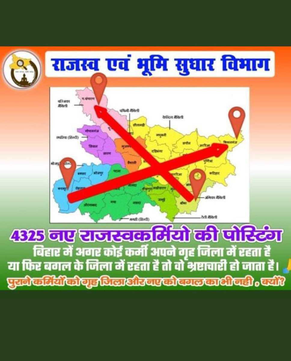 Abhiman63640431's tweet photo. #गृह_जिला_हक_हमारा
#राजस्व_कर्मचारी_4325
सर हम नवनियुक्त राजस्व कर्मचारीयों का जिला आवंटन निंयमवाली के विरुध अपने गृह जिला से 400-500 किमी दुर तक किया गया है|
@NitishKumar 
@AlokMehtaMP 
@Sandeep_Saurav_ 
@officecmbihar 
@yadavtejashwi https://t.co/dBgskpnEUX