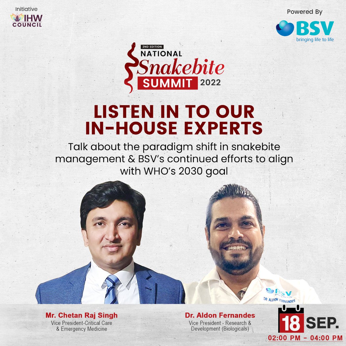 BSV_Global's tweet photo. Join us for the National Snakebite Summit 2022 and advocate the next generation snakebite management protocols.
#bsvwithu #snakbite #nationalsnakebitesummit #snakebiteawareness https://t.co/5bEx2i6wB2