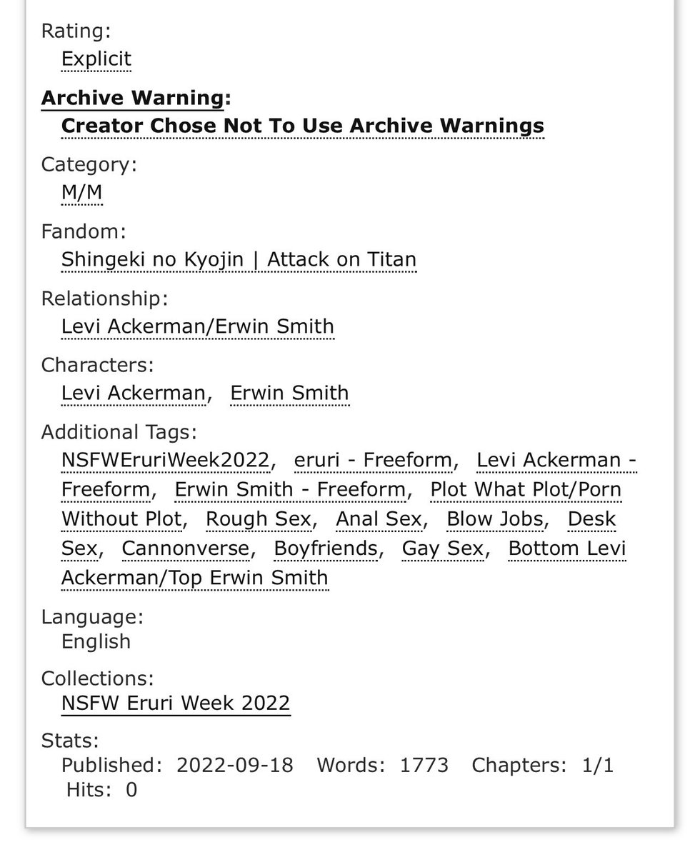 Decided to try my hand at joining in on this one, Day 2 of #NSFWEruriWeek2022  prompt, Rough Sex <a href="/nsfweruriweek/">NSFW EruRi Week 2024</a> 

archiveofourown.org/works/41777622