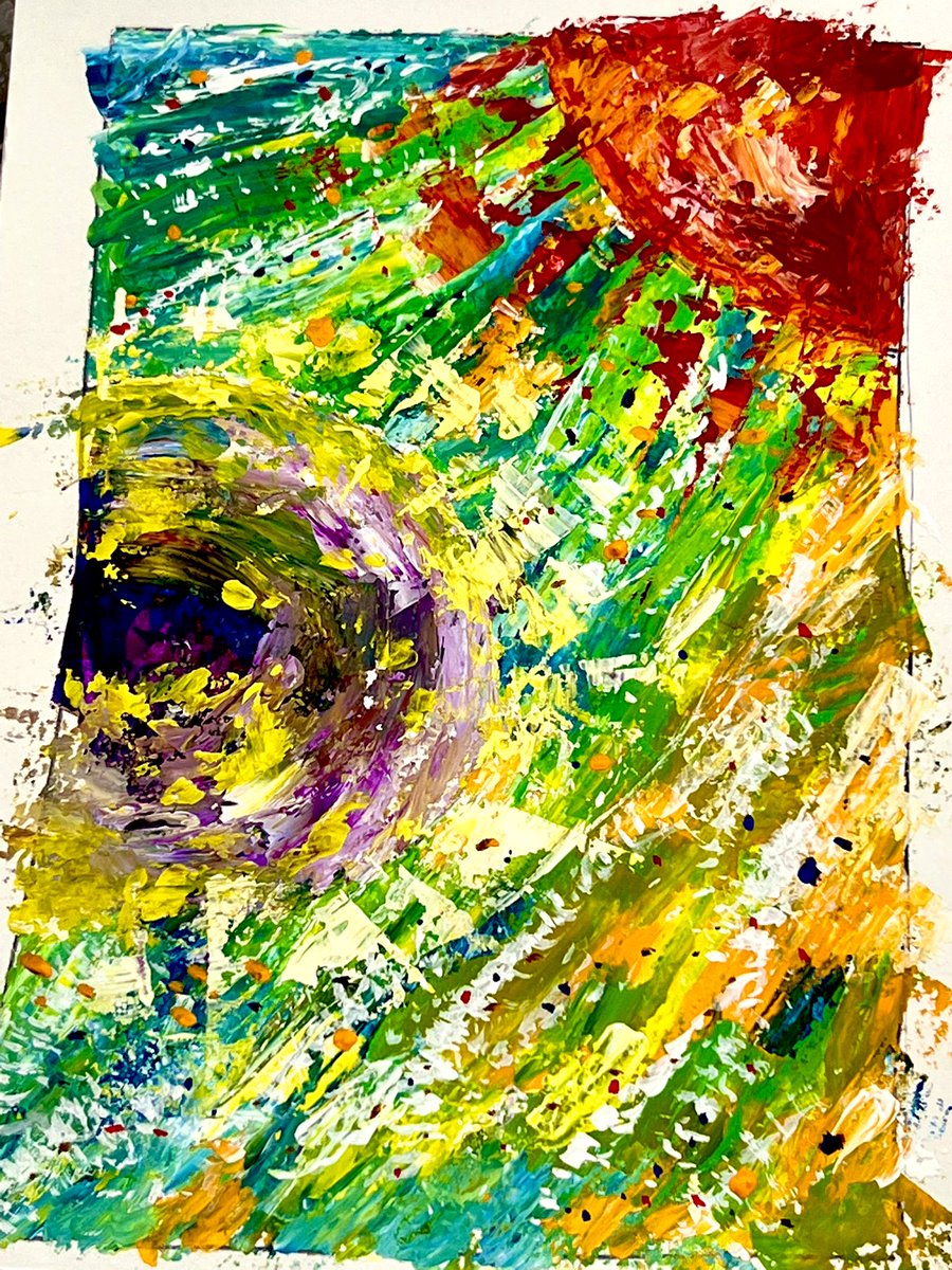 アクリル第1号 太陽と月、どちらもあるお陰で生命が誕生するイメージ 星の海とも呼ばれる所から背景は波ぽく でも宇宙にあるから星を散りばめて 太陽 はジリジリ、月はぼんやり輝く #アクリル #アナログ絵描きさんと繋がりたい #72の創作, image size:900x1200