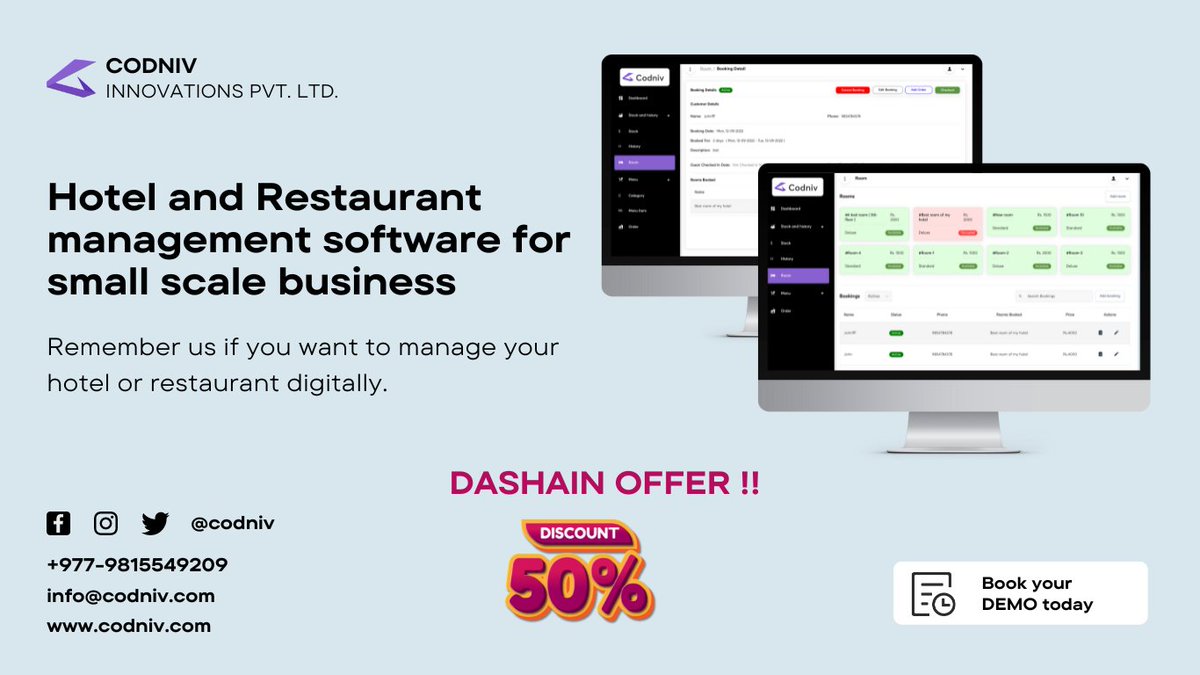 codniv's tweet photo. Dashain Sale ❗
The ultimate solution for your small scale restaurant and hotel business at an affordable cost. Contact us to get this massive offer for your business.
Contact us:
info@codniv.com
https://t.co/vfMxImSywW
+977-9815549209
#hotel #restaurant #website  #smallbusiness https://t.co/lG3Hufg9PE