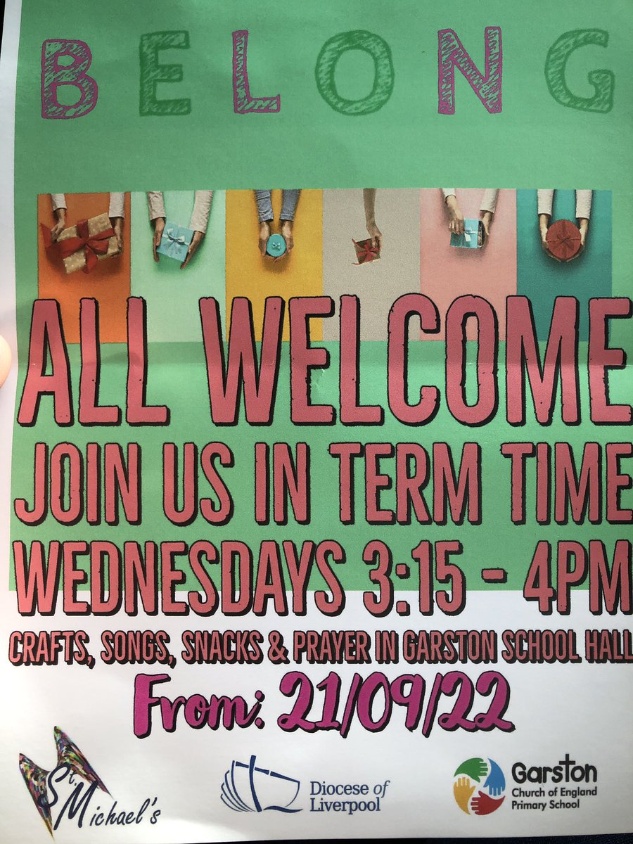 All welcome to #BELONG at <a href="/GarstonCE/">GarstonCE</a> <a href="/GarstonStMikes/">St.Michael,Garston</a> every Wednesday at 3.15pm during term time. <a href="/RainbowEduMAT/">Rainbow Education MAT</a>