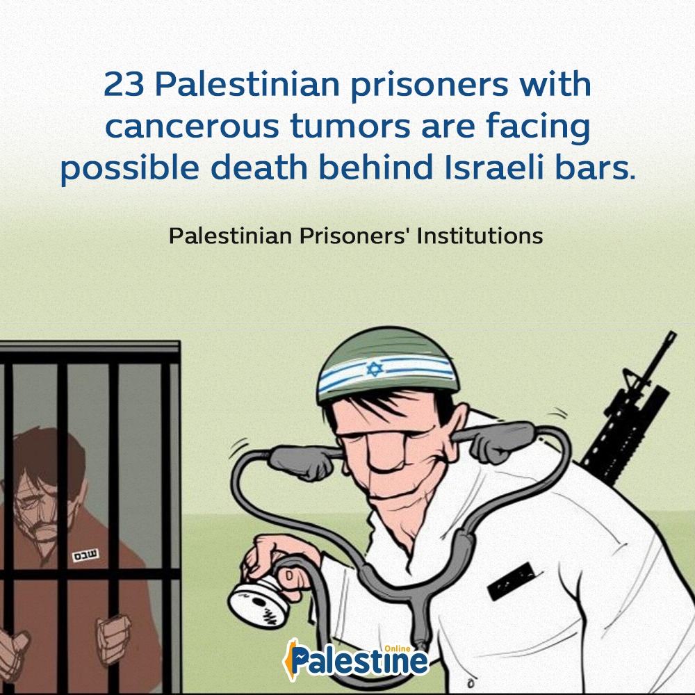 There are 23 Palestinian prisoners with cancerous tumors facing possible death behind Israeli bars due to a systematic policy of deliberate medical negligence.