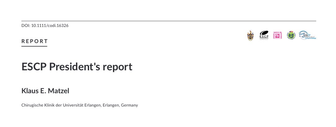 🎁⚡️#CoDiSundays⚡🎁

🚨🇮🇪#ESCP2022 is coming🇮🇪🚨

<a href="/escp_tweets/">European Society of Coloproctology</a> &amp; @colorectaldis highlights: 

🎙️ESCP President's 21/22 report🎙️

👏 Klaus Matzel 👏

🔗link🔗

👇👇👇

onlinelibrary.wiley.com/doi/10.1111/co… 

#SoMe4Surgery #colorectalsurgery