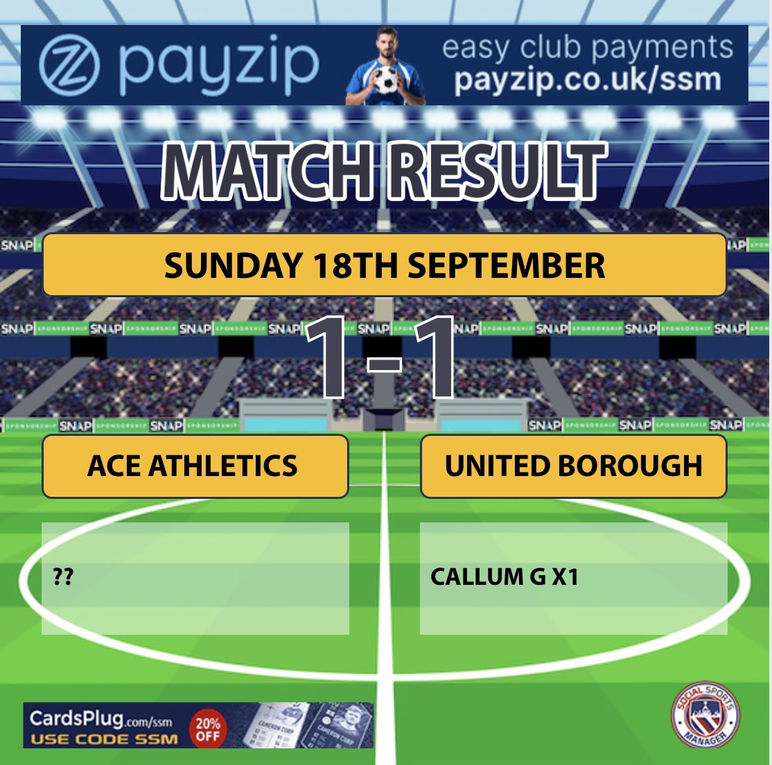 Our first game ends in a 1-1 draw against <a href="/AceAthleticsFC/">Ace Athletics Football Club</a> . Leading 1-0 late into the game. A loss of possession leads to a ball over the top and the game was tied. We go again next week. 🟠⚫️⚽️⚽️