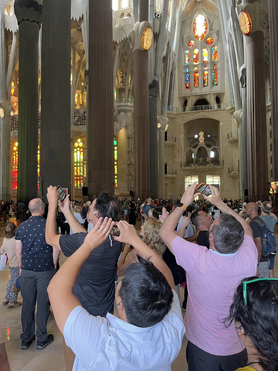 dominicwilcox's tweet photo. I’m in Sagrada Familia by Gaudi.  Construction was due to complete 2026 but Covid delayed it a bit. Started in 1882 so no problem on the extra wait. An amazing creation to experience. https://t.co/F4ESnMAXsq
