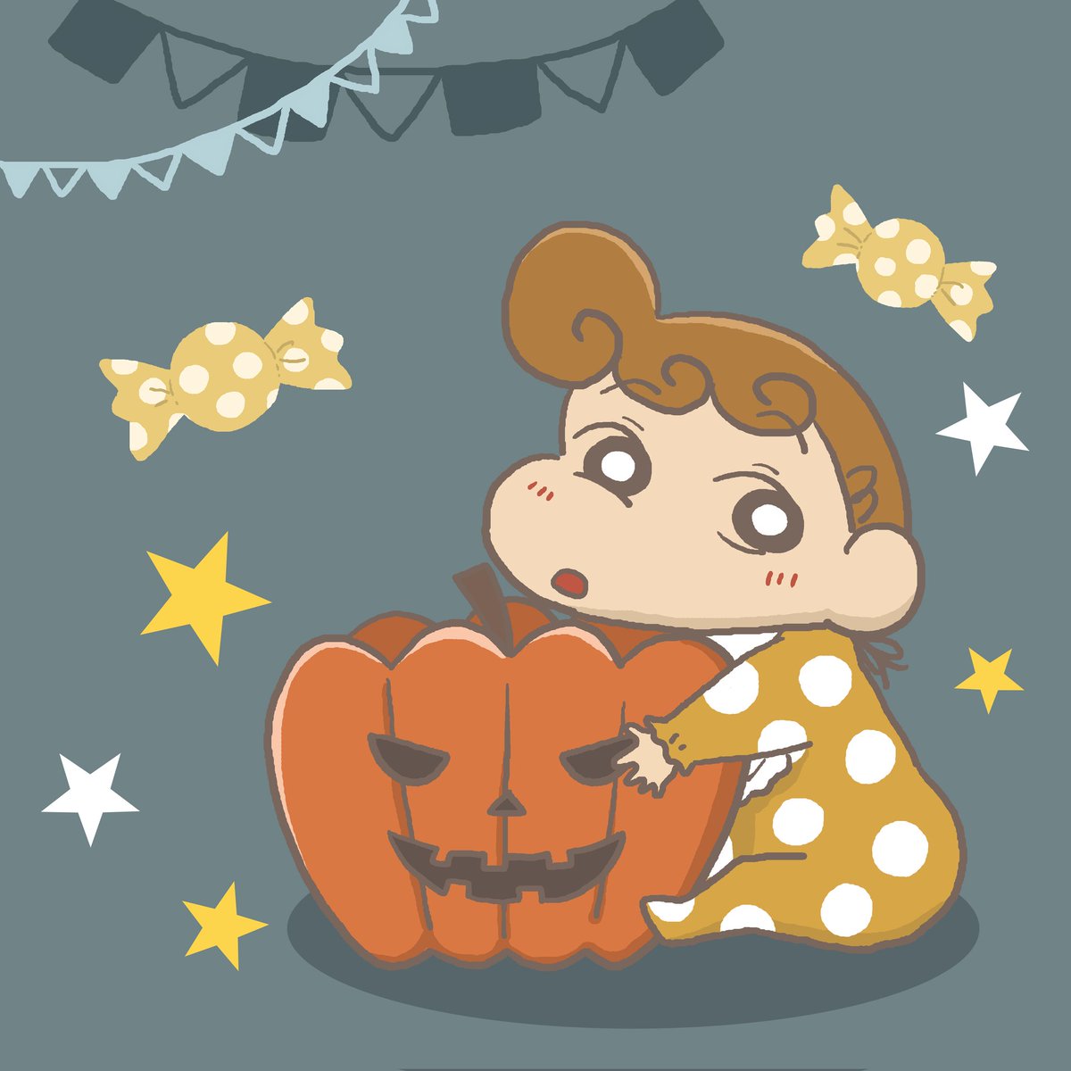 ハロウィンに向けて ハロウィンイラスト描き溜めしてる ひまたん描くの楽しいいい #クレヨンしんちゃん #ひまわり #イラスト, image size:1200x1200