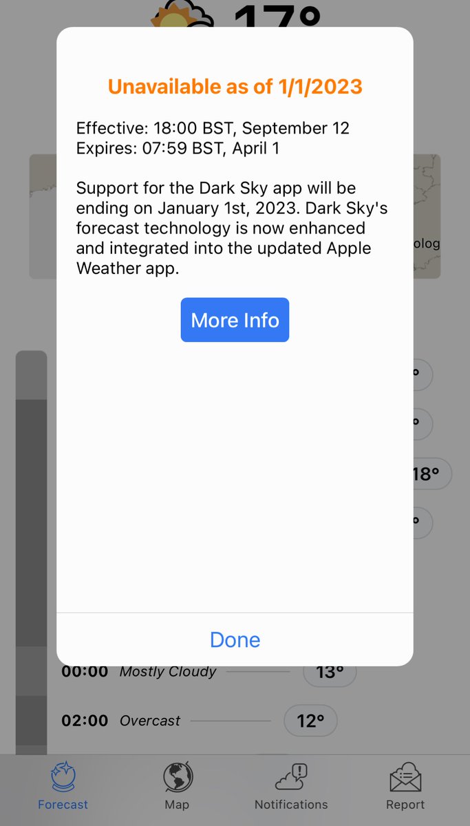 Nooo!!! How will I survive London without #DarkSky?! And no ⁦<a href="/Apple/">Apple</a> weather app is not as good 🌧🌧🌧