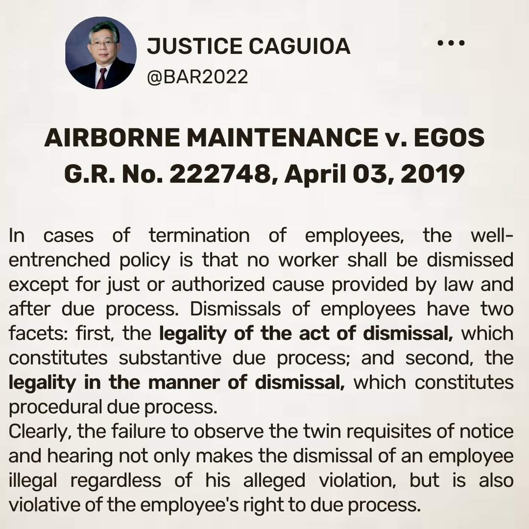 AttyIntoxicated's tweet photo. LABOR LAW - ILLEGAL DISMISSAL

*Sharing is caring, Retweet for mastery! 
#BAR2022
#CaguiWOWbar 
#cagiwow
#GetThatBar2022 https://t.co/9zlE9JEKc6