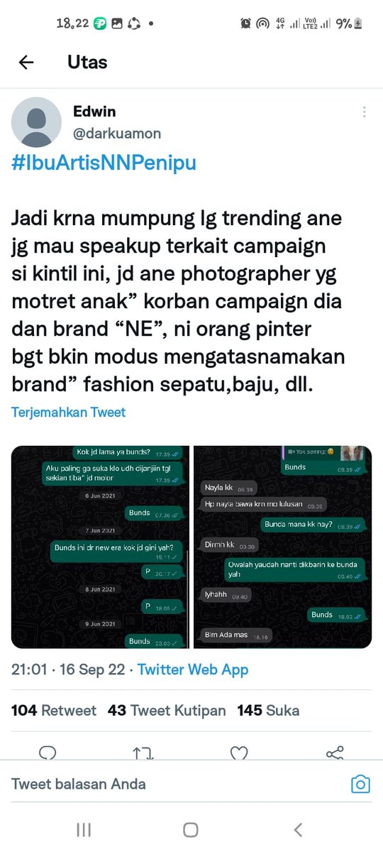 AngUi9294's tweet photo. Buk yeni balikin duit orang jangan nilep ngk berkah wei. Udh mending  pensiun jadi tukang tilep buk. https://t.co/FK5hqaXYbo

#YeniNipuNgakuElzatta https://t.co/pdYYtidoeD