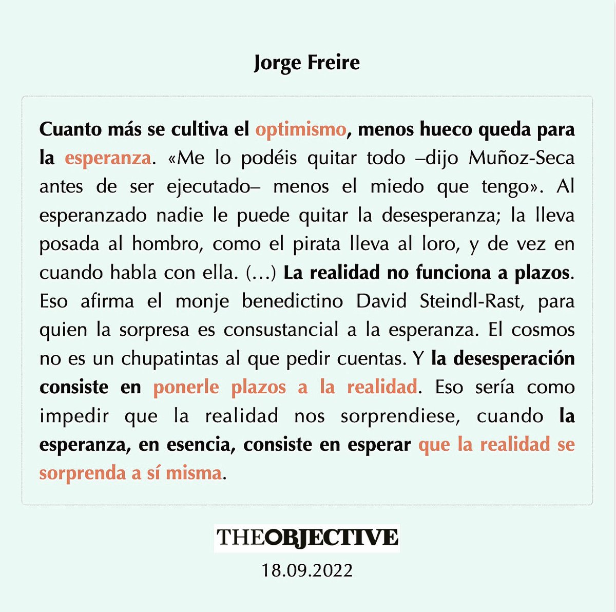 AlfonsoCalavia's tweet photo. Más allá del optimismo… la esperanza. ⁦@JorgeFreire_⁩ en ⁦@TheObjective_es⁩ https://t.co/QOwFdgUljA