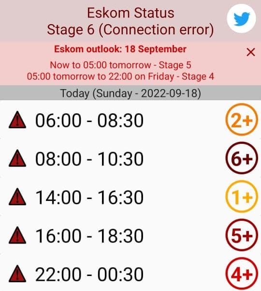 KANAS_fj's tweet photo. 3.5h of power today.. Three and a Half hours 😒 Tell me we are not in a time of crises #Stage6 #Eskom https://t.co/A1gVcOHGuk