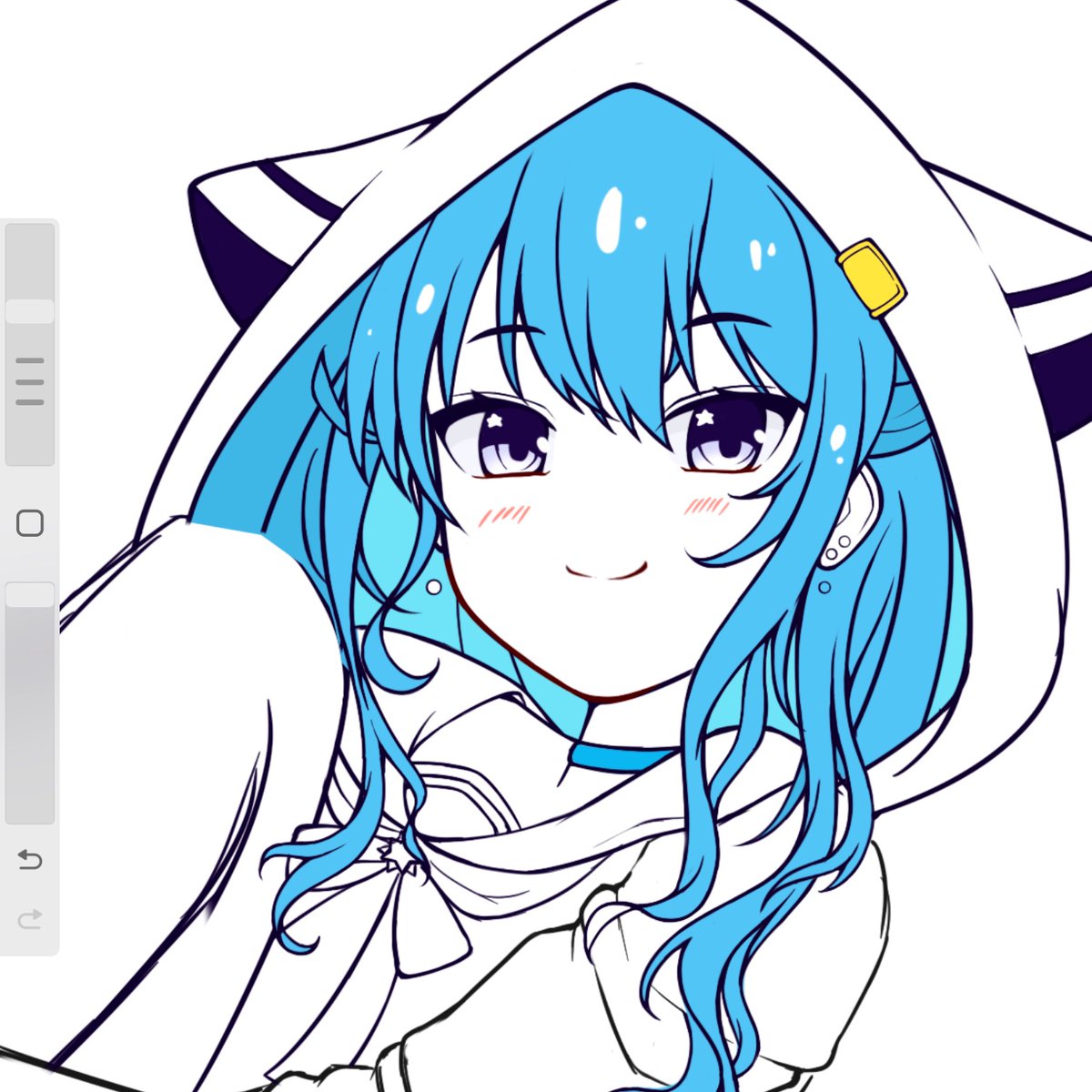 星街すいせい 「星街さん家のすいちゃん線画描いています_φ(・_・ 」|南米はいぎょ☕️Skeb受付中です！のイラスト