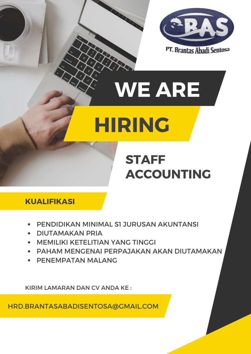 adellia_s's tweet photo. Yang cari kerjaan staff accounting bisa di apply @InfoMalangKerja https://t.co/ENGb4w84j9