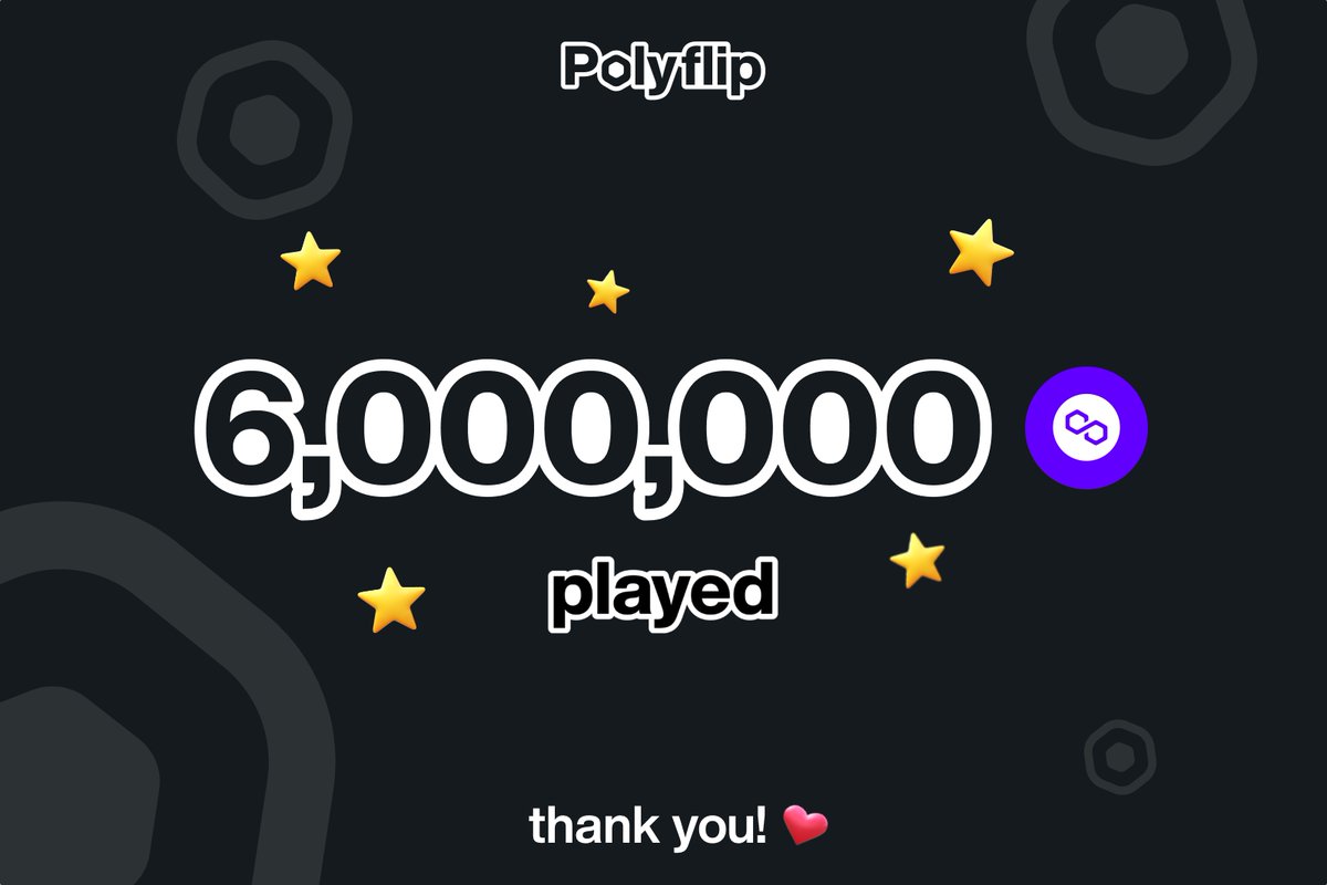 6,000,000 MATIC played on Polyflip! 🚀🤯

🎁SPECIAL GIVEAWAY🎁

Play at least 10 MATIC on play.polyflip.io in the next 24 hours and get a chance to win 1000 MATIC! 💰

Follow, Like + RT to be eligible🎲

GL everyone 🤞