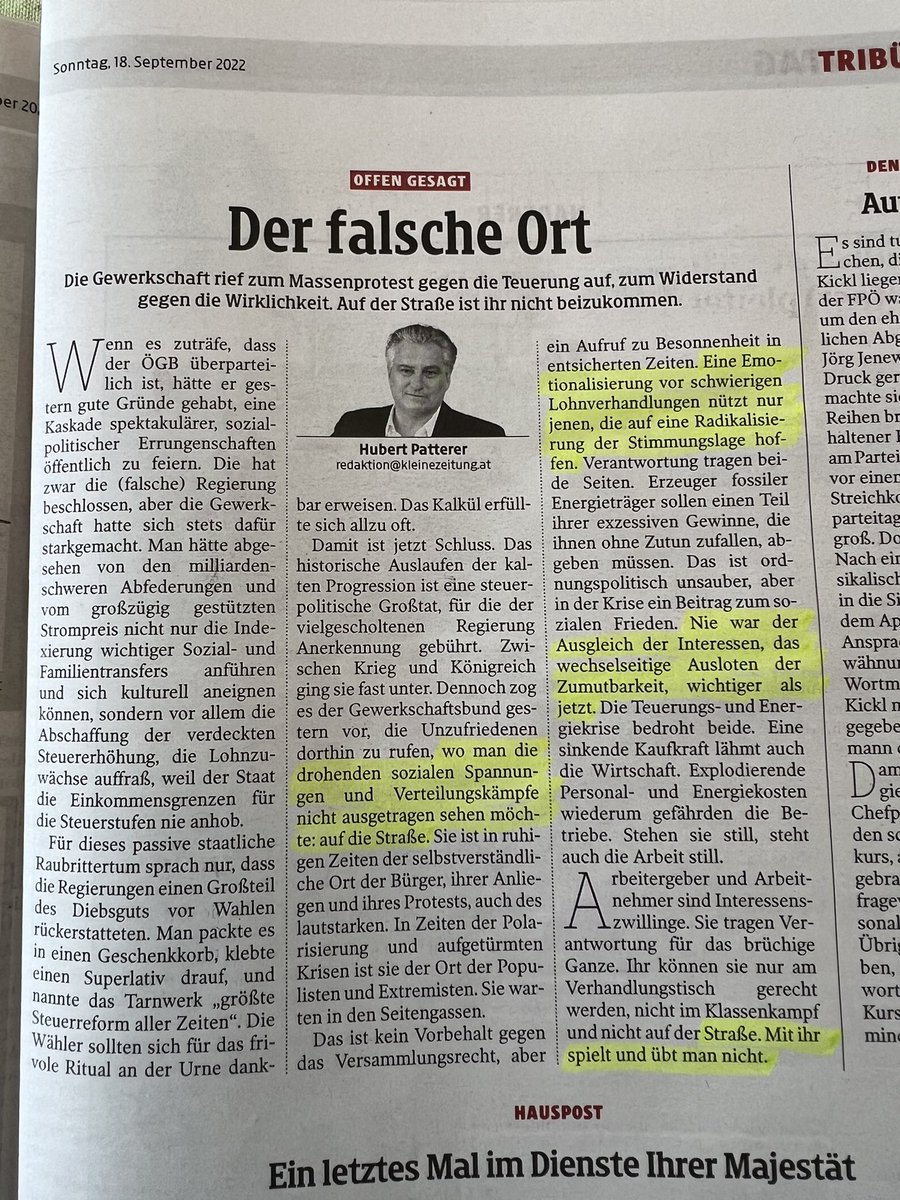 Lieber <a href="/HubertPatterer/">Hubert Patterer</a>, danke für deine exzellente Analyse. Sozialpartnerschaft bedeutet Verantwortung für das Land und sollte mehr sein, als reines Taktieren für ein parteipolitisches Ziel. #Austria #gemeinsam #krise