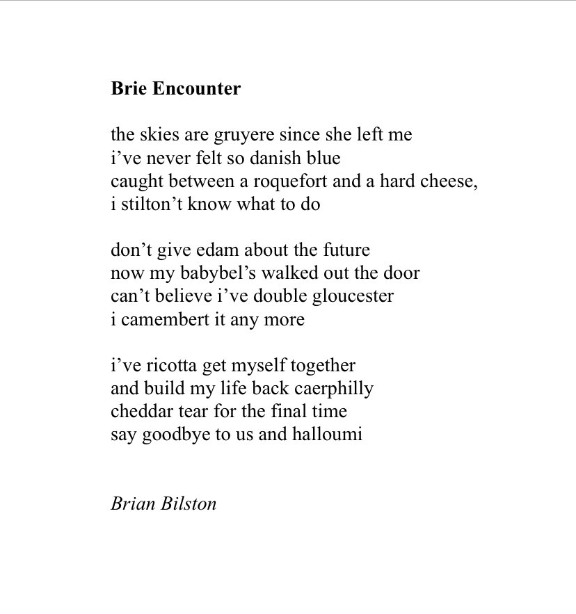 Today’s poem is called ‘Brie Encounter’.