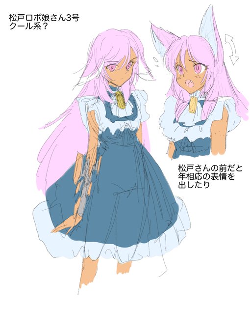 イメージ固めの途中ですが、ちゃんくろう様より頂いておりますリクエスト用ラフで松戸ロボ娘3号さんです。 