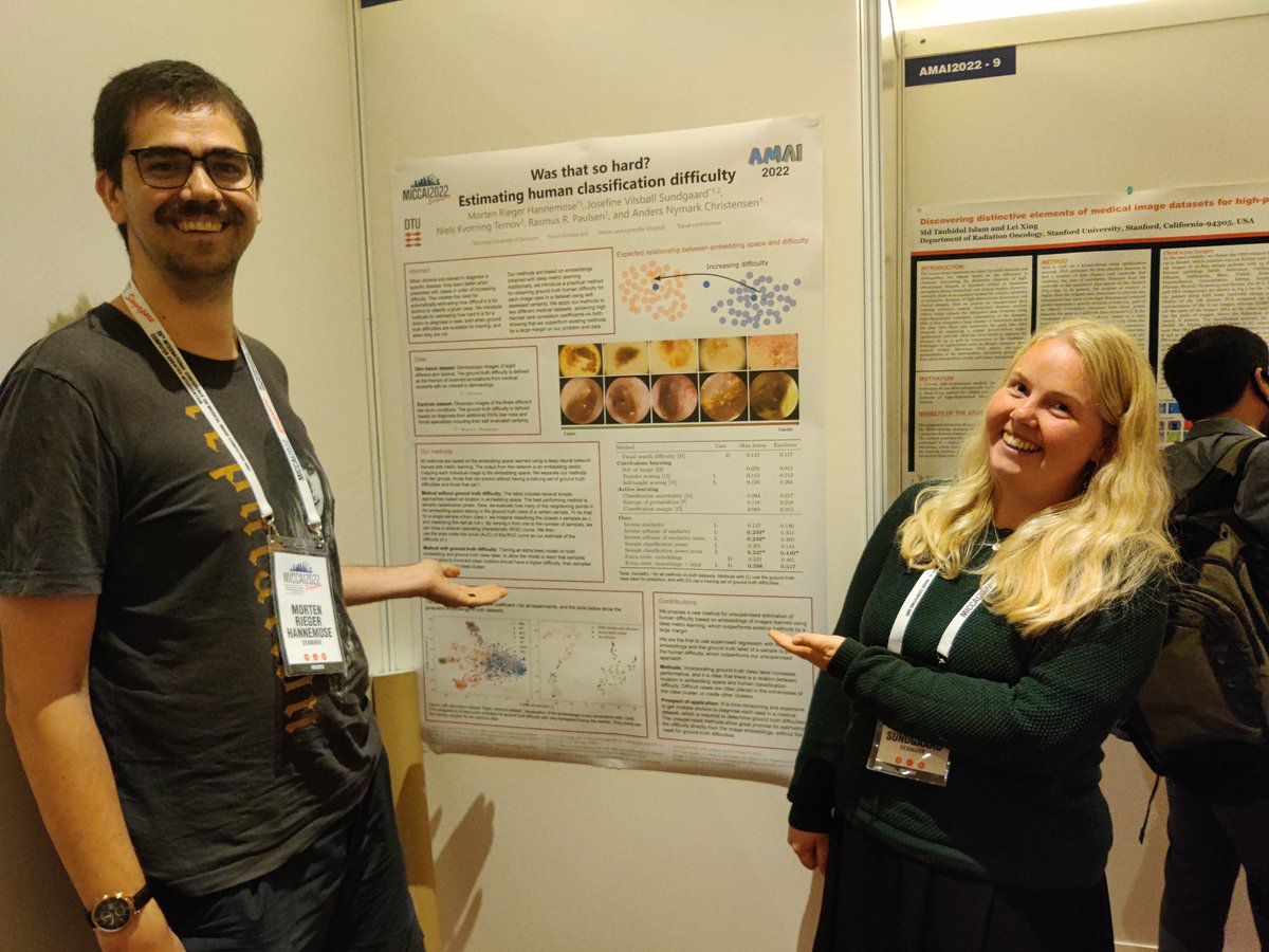 Which cases are hard for doctors? Just presented our poster on estimating human classification difficulty with <a href="/JosefineLl/">Josefine Vilsbøll Sundgaard</a>, thus beginning a great week at MICCAI 2022 in Singapore. Check out our pre-print arxiv.org/abs/2203.11824