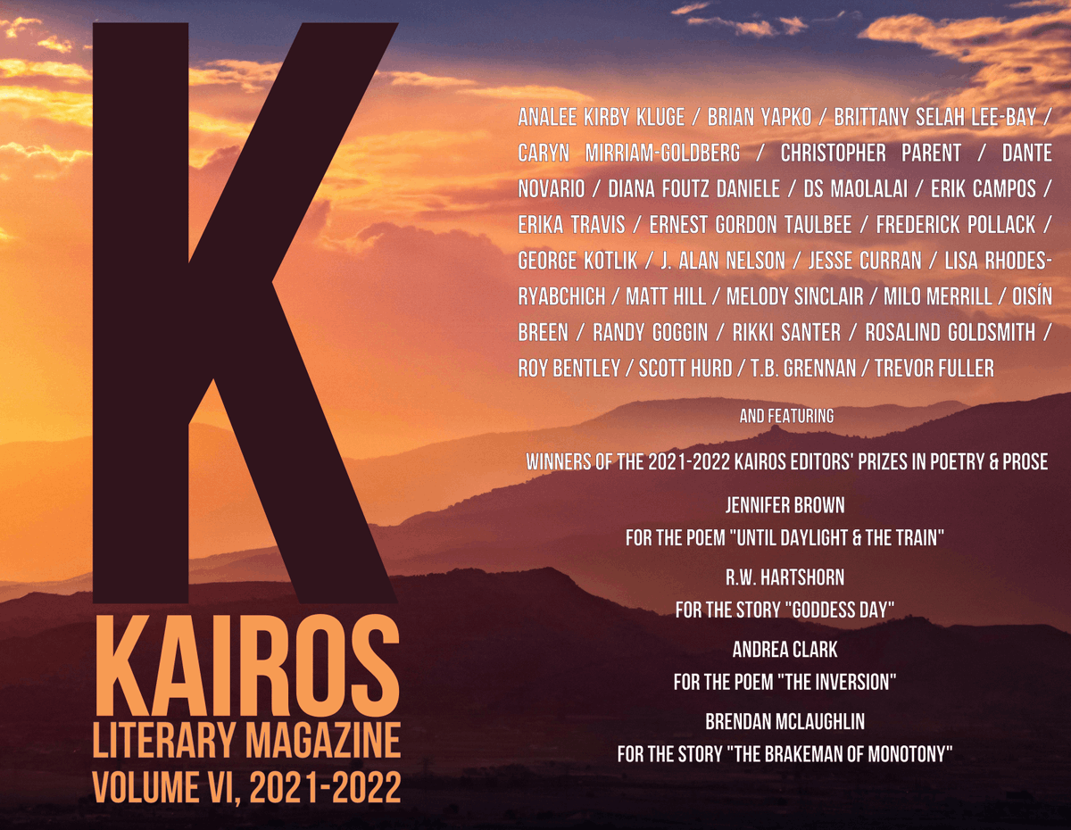 KAIROSlit's tweet image. It's here‼️ Volume 6 Print Edition is out and it's fantastic. You don't want to miss the work of Poet Laureates, Pushcart Prize-winners, and exclusively in this edition, the 2020-2021 Editors' Prize-winners! 🎉🎊 smile.amazon.com/dp/B0BB5RRPJ8/