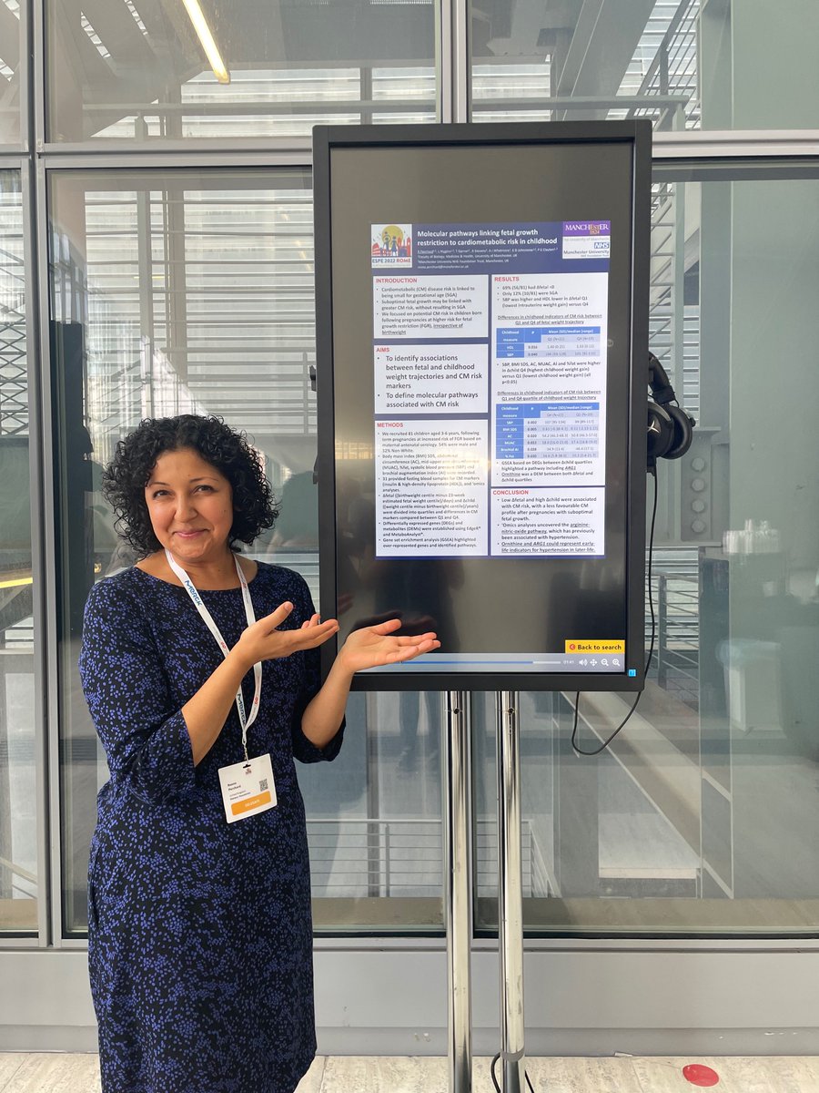 Congratulations to 
<a href="/ReenaPerchard/">Reena Perchard</a>
 for her poster at #ESPE2022 on molecular pathways linking fetal growth restriction to cardiometabolic risk in childhood! 👏🏽👏🏽👏🏽

Read more at abstracts.eurospe.org/hrp/0095/hrp00…