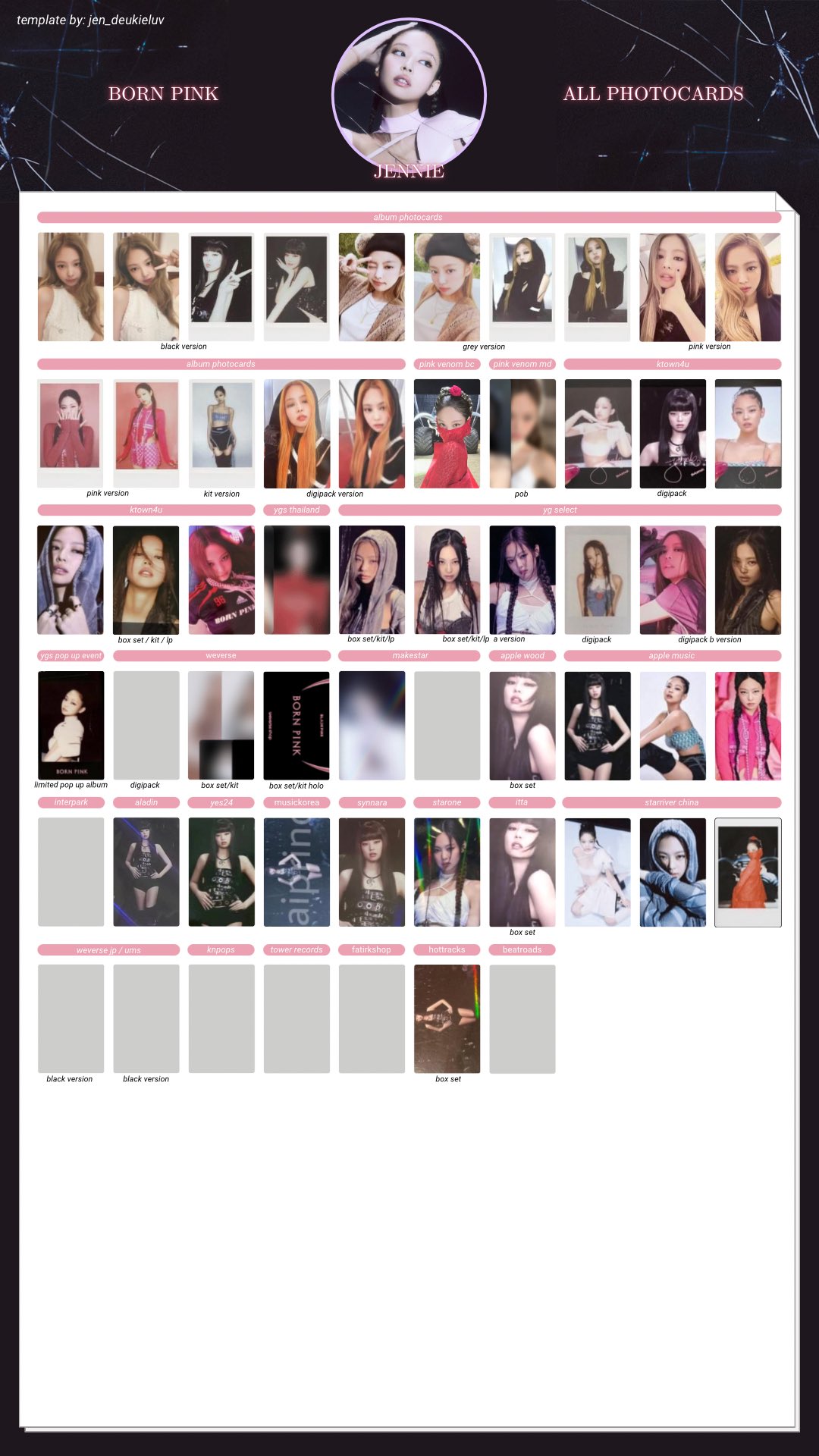 Official Blackpink Jennie Born Pink Photocard Inclusion Bundle Pink