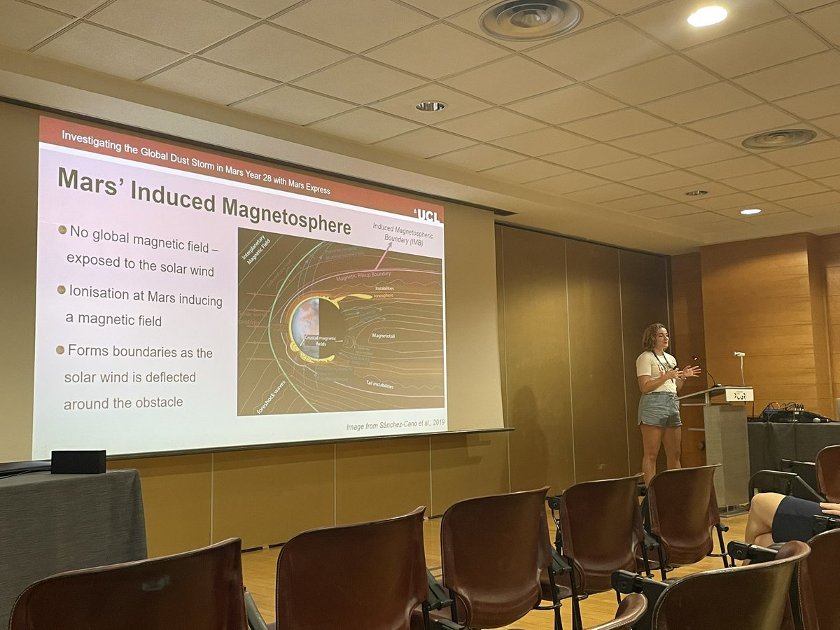epec_epn's tweet photo. Weβre staying on the red planet as @catherineregan0 takes us through her investigation of the Global Dust Storm of Mars Year 28. How do these storms influence the planetβs magnetosphere? The answer might be in #MarsExpress data #AbGradEPEC #EPSC2022 https://t.co/D3ZMO1wbWo