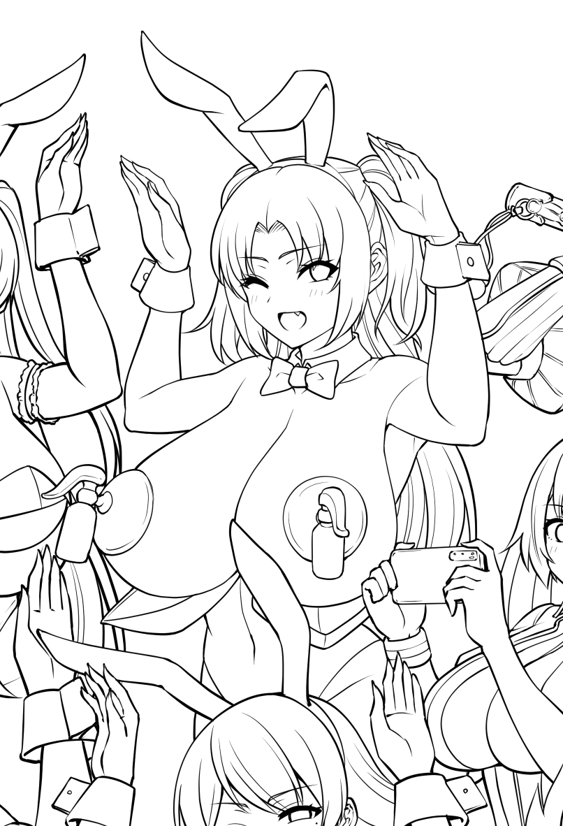 本日二人目、「ツーサイドアップの褐色バニーちゃん、胸に搾乳器を添えて」という指定を受けたオリキャラ。搾乳器描いてる時ワンチャンBANされるかと思ったけどそこは見逃された。 