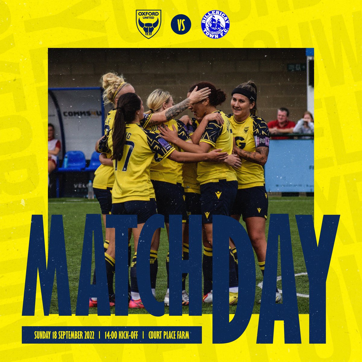 TalkingOUWFC's tweet image. 𝗜𝘁'𝘀... 𝗠𝗔𝗧𝗖𝗛𝗗𝗔𝗬!

The U's take on Billericay Town this afternoon as they look to extend their perfect start to the season. 

🆚 Billericay Town
🏟️ Oxford City FC
📅 Sunday 18 September
🏆 #FAWNL Southern Premier Division
🕑 14:00 KO

#OUWFC | #OUFC 🟡🔵
