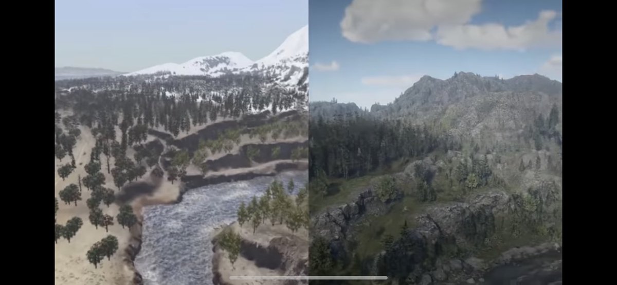 PabloGuija's tweet photo. Para la gente que sigue diciendo que los gráficos de las primeras versiones de GTA VI son feos... sólo un recordatorio de que esta es la primera versión de Red Dead Redemption 2 (a la izquierda) #GTAVI #GTA6 #gta6leaked https://t.co/RrMa0q6TLO