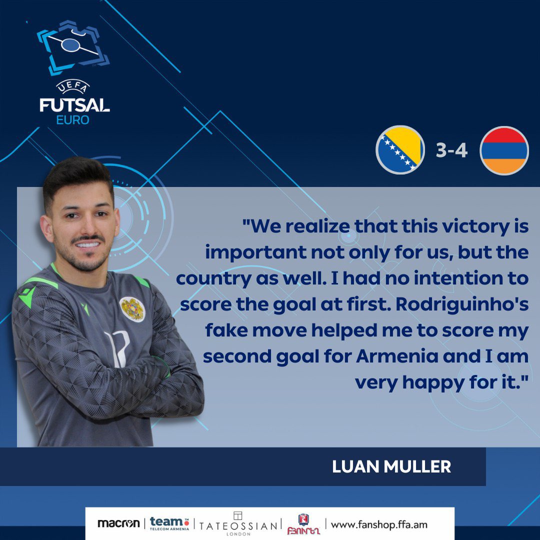OfficialArmFF's tweet photo. Armenian Futsal National team goalkeeper Luan Muller about yesterday's match🎙️
#futsalWC #Futsal #Armenia #Հայաստան #ArmeniaFNT #BIHARM 🇧🇦🇦🇲 https://t.co/25cz9L5ySm