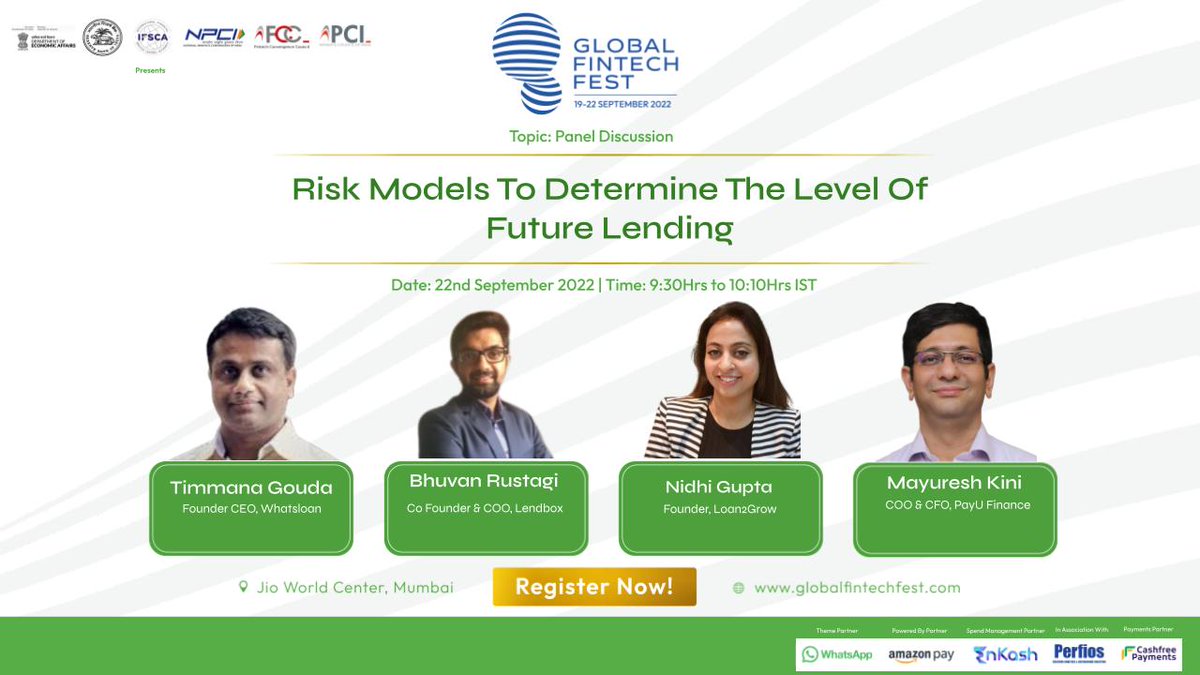 The Global Fintech Fest is hosting a panel on "Risk Models To Determine The Level Of Future Lending” on 22nd September 2022.
Register now: bit.ly/3bViMYe
#globalfintechfest #globalfintechfest22