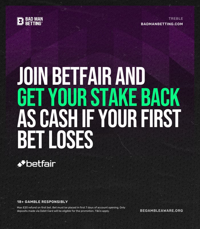 BadManBetting's tweet photo. ✔️ 24/1 Goals, Corners &amp; Cards Treble

Three matches: BTTS, 3+ corners each team, 1+ card each team

💷 £5 for £124
💷 £10 for £248

Load bet: https://t.co/gPE5lUTfRj

Join Betfair to place &amp; you'll get a full cash refund if it loses: https://t.co/5rZjjWbFyA

18+, Ts&amp;Cs Apply. Ad https://t.co/3wtAaWBL19