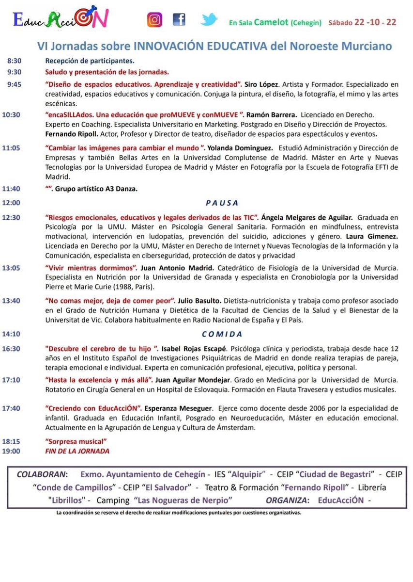 diegoManino67's tweet photo. VI Jornadas Innovación Educativa-Cehegin-Murcia
#Cehegin #innovación #educacion #inteligenciaemocional https://t.co/8unyA7Lfdk