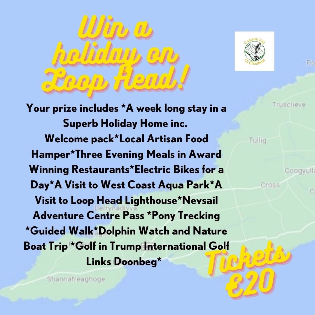 ocurrysgaa's tweet photo. Win a Family Holiday on LoopHead worth over €4000
All Proceeds to O'Currys GAA Club enter by following the link to our website 
https://t.co/GGektRhMZ1

#GAA #visitclare #wildatlanticway 
#winaholiday #coclare #loophead 
#nevsail #dolphinwatch #ebikes #horseriding #Golf https://t.co/hB6BFE1zna