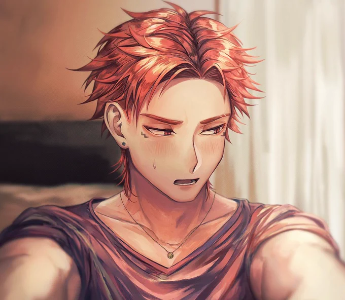 #自創作男子イラストフェス01赤髪と白髪の男子を描いてます 