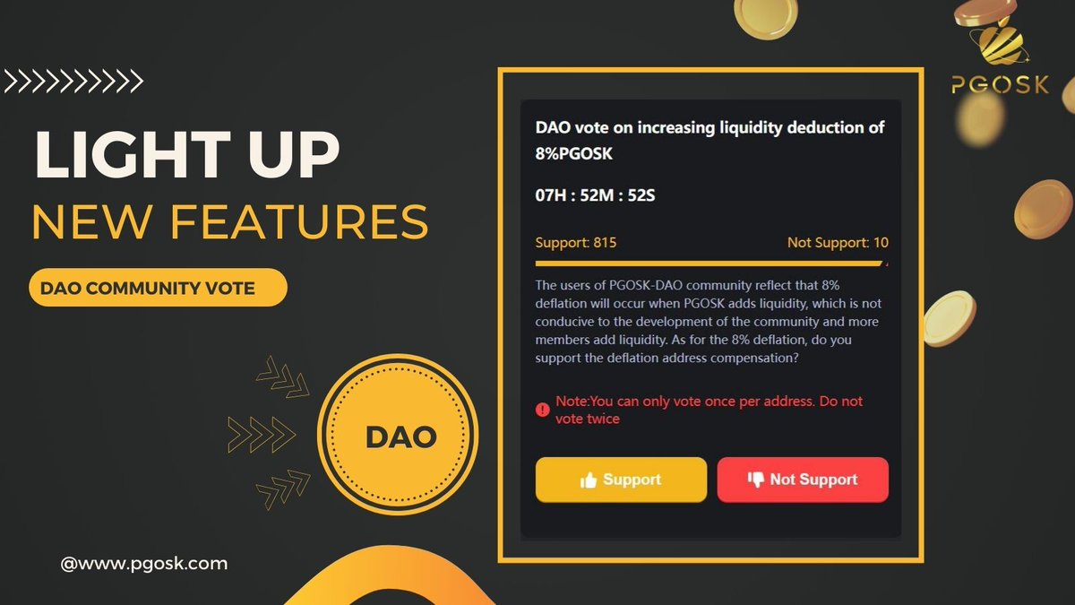 pgswap's tweet photo. 📣Light up #DAO new features!🎉
✅#PGSWAP launches first DAO community vote
🥳Come and participate!🥳
Looking forward to more exciting🚀
Follow👉 @www.pgosk.com
#DAO #PGOSK #web3 https://t.co/IWK07QpgSC