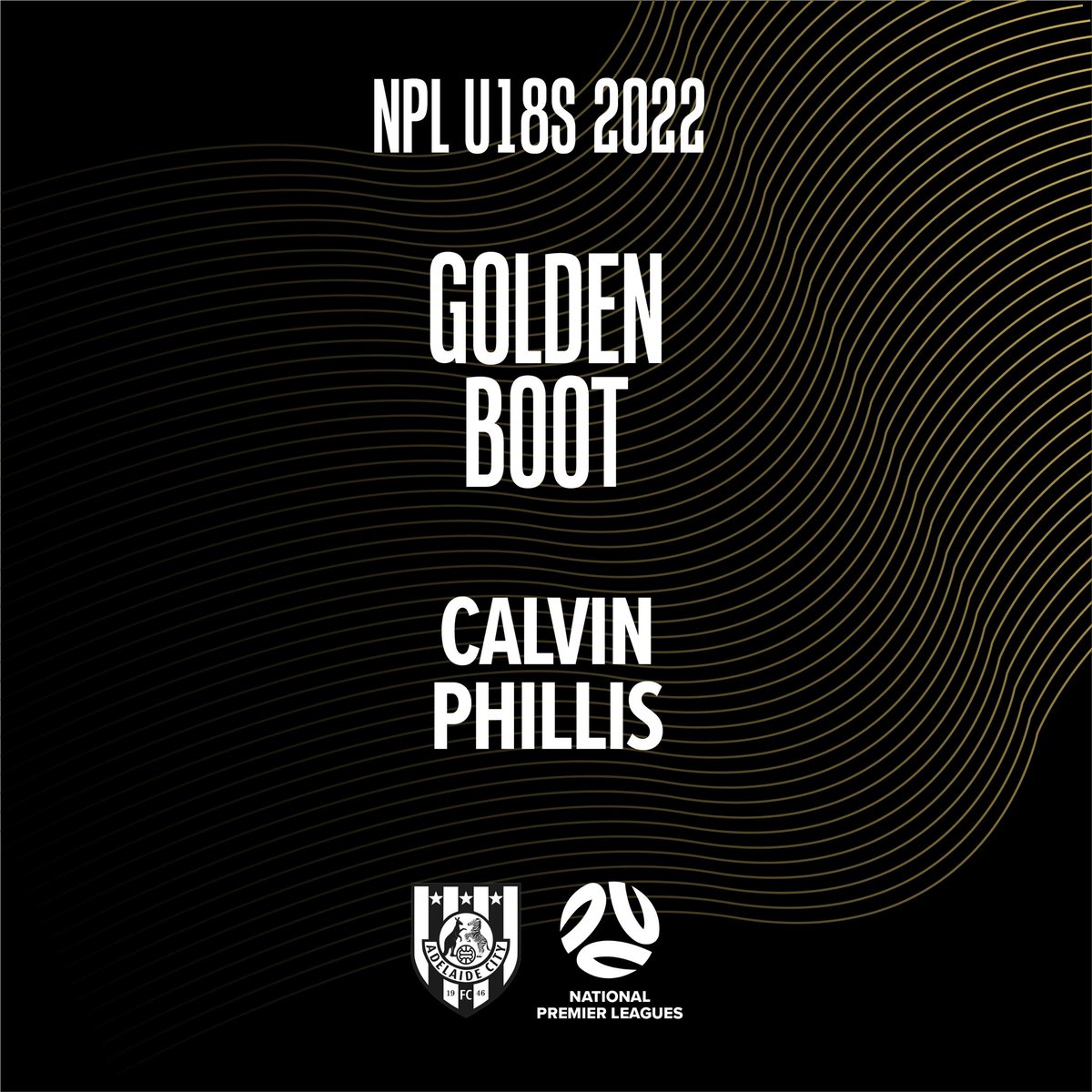 AdelaideCityFC's tweet photo. Congratulations to Calvin Phillis, who takes out the Golden Boot for our U18s in 2022!

⚫️⚪️

#ThisIsOurCity https://t.co/fv7eW3PKTo