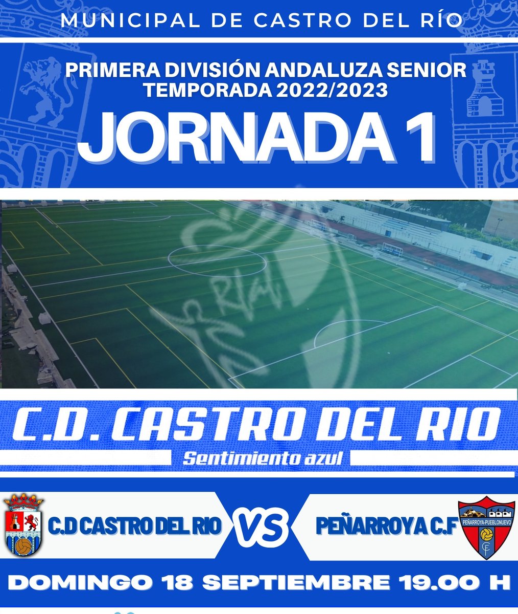 🔜 𝗩𝘂𝗲𝗹𝘃𝗲 𝗹𝗮 𝗹𝗶𝗴𝗮 🤩⚽️

🆚 Peñarroya C.F
📅 Hoy Domingo 18 de septiembre
⌚️ 19:00 horas
🏟 Municipal
🏆 J1 #PrimeraAndaluzaSenior

#️⃣ #CastroPeñarroya

#abonate
#queremosSer500
#desde2002
#SentimientoAzul 
#ElMejorFichajeEresTu
#temporada2223