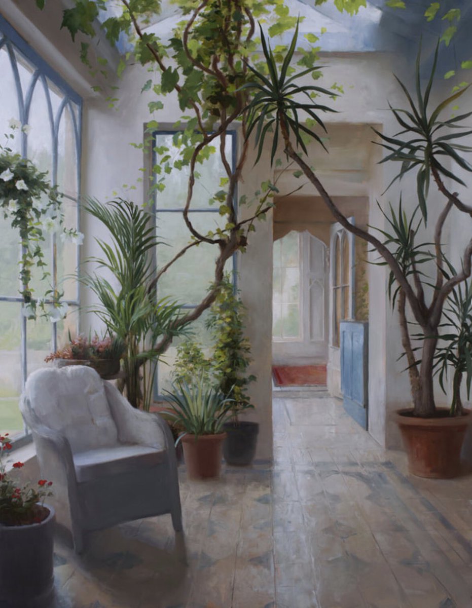 Hoy vuelvo a Kenny Harris, un pintor realista estadounidense que se dedica a desvelar la atmósfera de interiores. Da protagonismo a silenciosos espacios con luz difusa derramada sobre madera, paredes o suelos con belleza y equilibrio. Es una obra en pausa, calmante. 

👇🏻Abro hilo