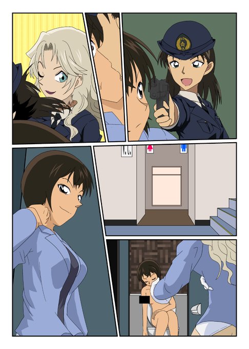 三日月ネコ さんのコミッション「ベルモットが宮本由美から佐藤刑事に変装するイラストをお願いします。 ・シチュエーション 宮本由美に変装したベルモットは佐藤刑事に声をかけて、女子トイ...」  #Skeb #Commission より 